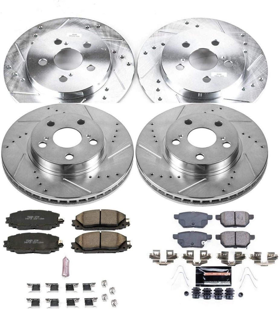 K5871 Front and Rear Z23 Carbon Fiber Brake Pads with Drilled & Slotted Brake Rotors Kit
