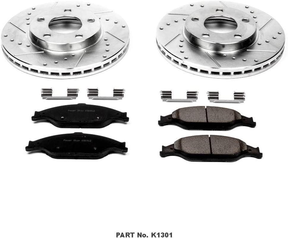 K1301 Front Z23 Carbon Fiber Brake Pads with Drilled & Slotted Brake Rotors Kit