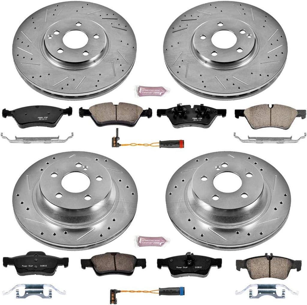 K6358 Front and Rear Z23 Carbon Fiber Brake Pads with Drilled & Slotted Brake Rotors Kit