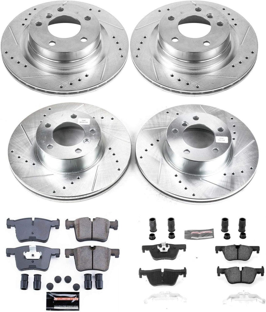 K6744 Front and Rear Z23 Carbon Fiber Brake Pads with Drilled & Slotted Brake Rotors Kit