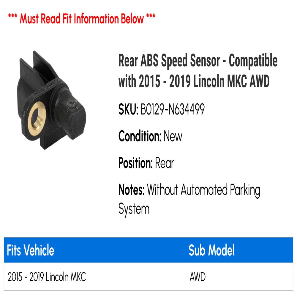 Rear ABS Speed Sensor - Compatible with 2015 - 2019 Lincoln MKC AWD 2016 2017 2018
