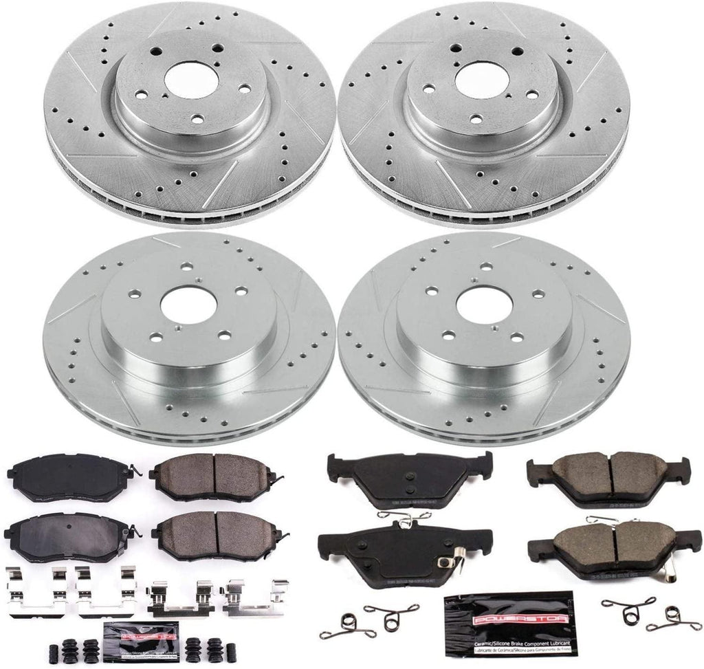K7028 Front and Rear Z23 Carbon Fiber Brake Pads with Drilled & Slotted Brake Rotors Kit