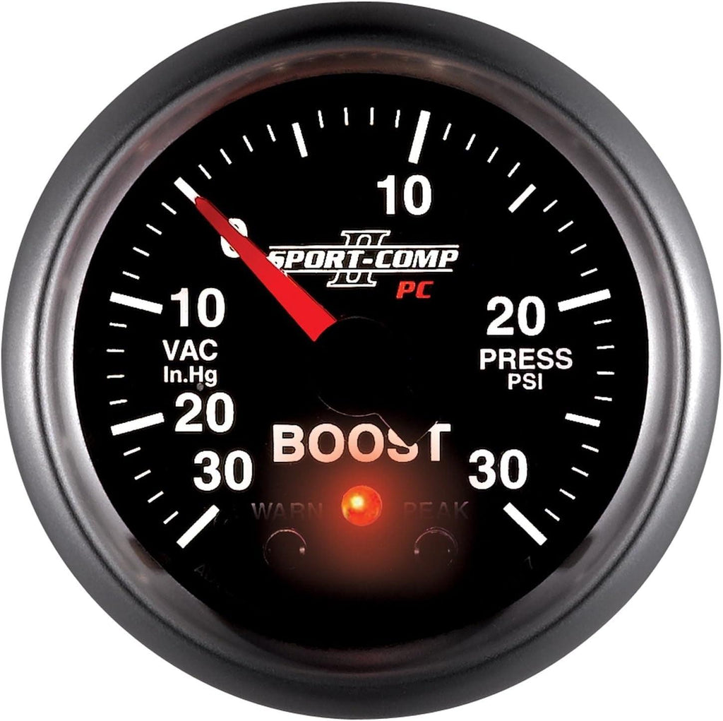 3677 Sport-Comp II PC 2-1/16" 30 In. Hg/30 PSI Full Sweep Electric Vacuum/Boost Gauge Peak and Warn with Electronic Control