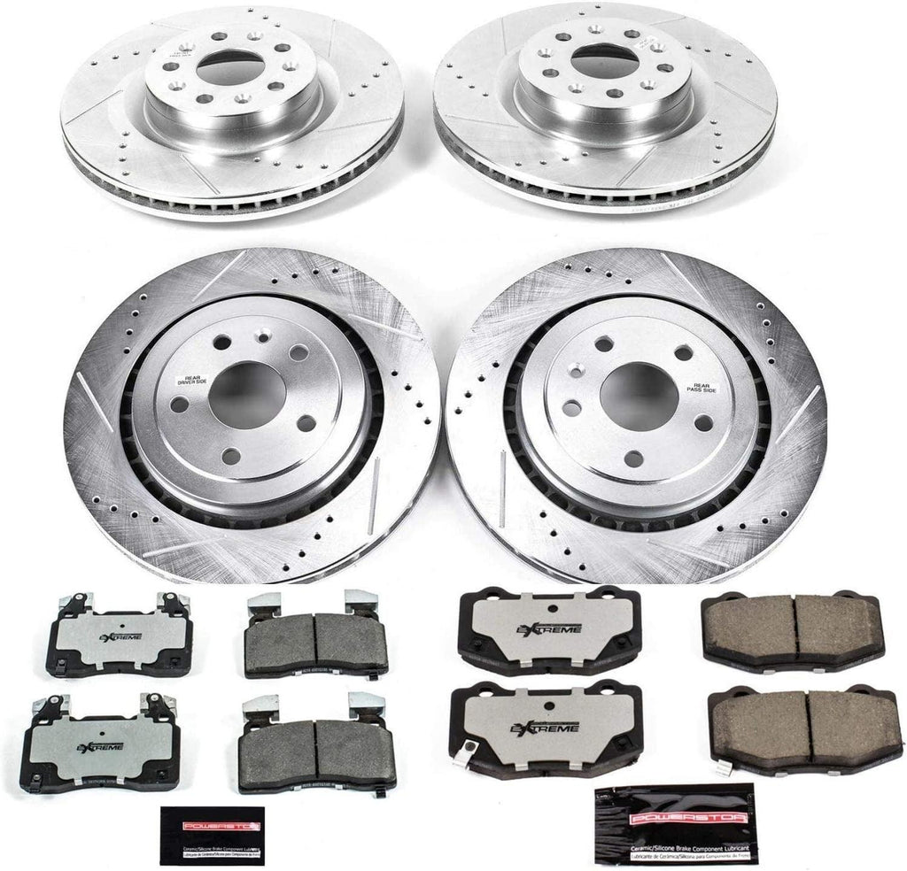 K7226-26 Front and Rear Z26 Carbon Fiber Brake Pads with Drilled & Slotted Brake Rotors Kit