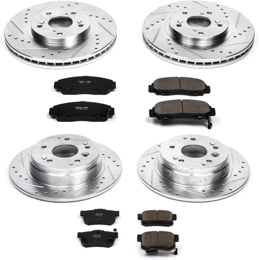 K2298 Front and Rear Z23 Carbon Fiber Brake Pads with Drilled & Slotted Brake Rotors Kit
