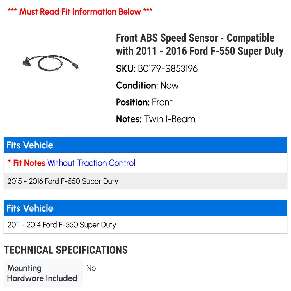 Front ABS Speed Sensor - Compatible with 2011 - 2016 Ford F-550 Super Duty 2012 2013 2014 2015
