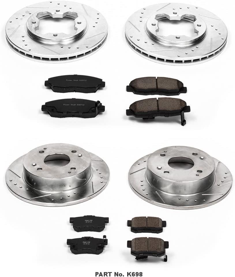 Power Stop K698 Front and Rear Z23 Carbon Fiber Brake Pads with Drilled & Slotted Brake Rotors Kit