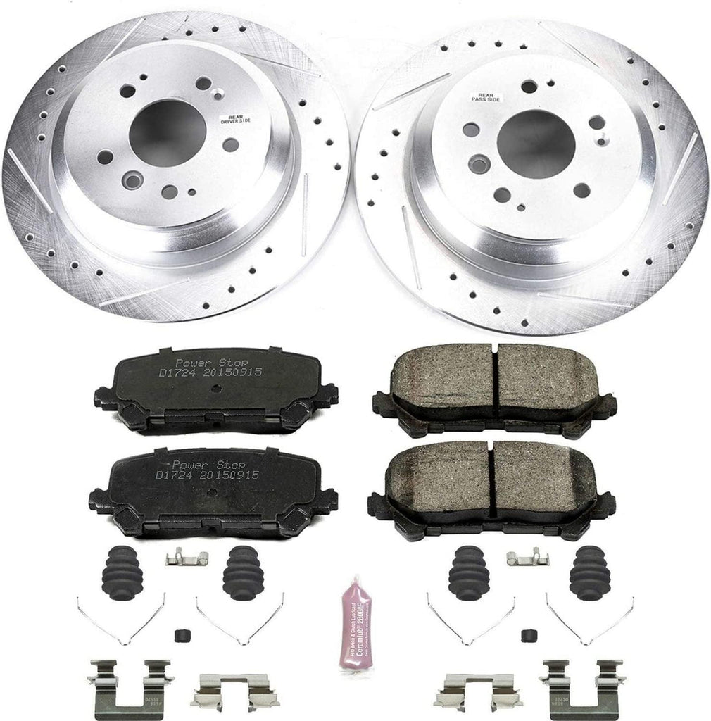 K7727 Rear Z23 Carbon Fiber Brake Pads with Drilled & Slotted Brake Rotors Kit