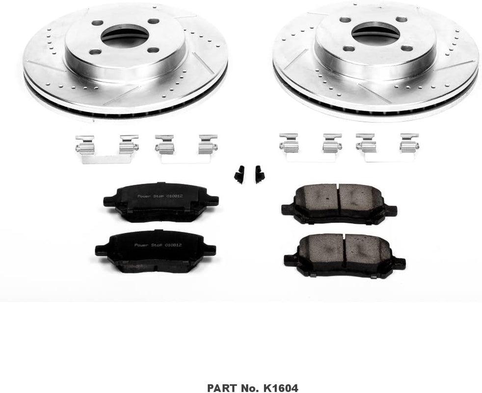 K1604 Front Z23 Carbon Fiber Brake Pads with Drilled & Slotted Brake Rotors Kit