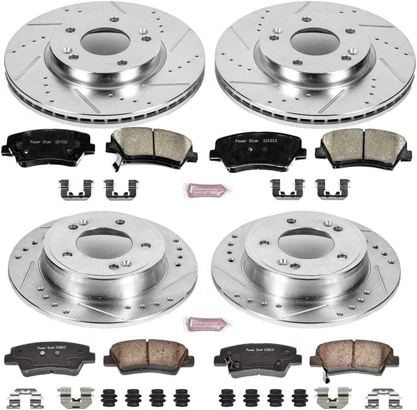 K6504 Front and Rear Z23 Carbon Fiber Brake Pads with Drilled & Slotted Brake Rotors Kit