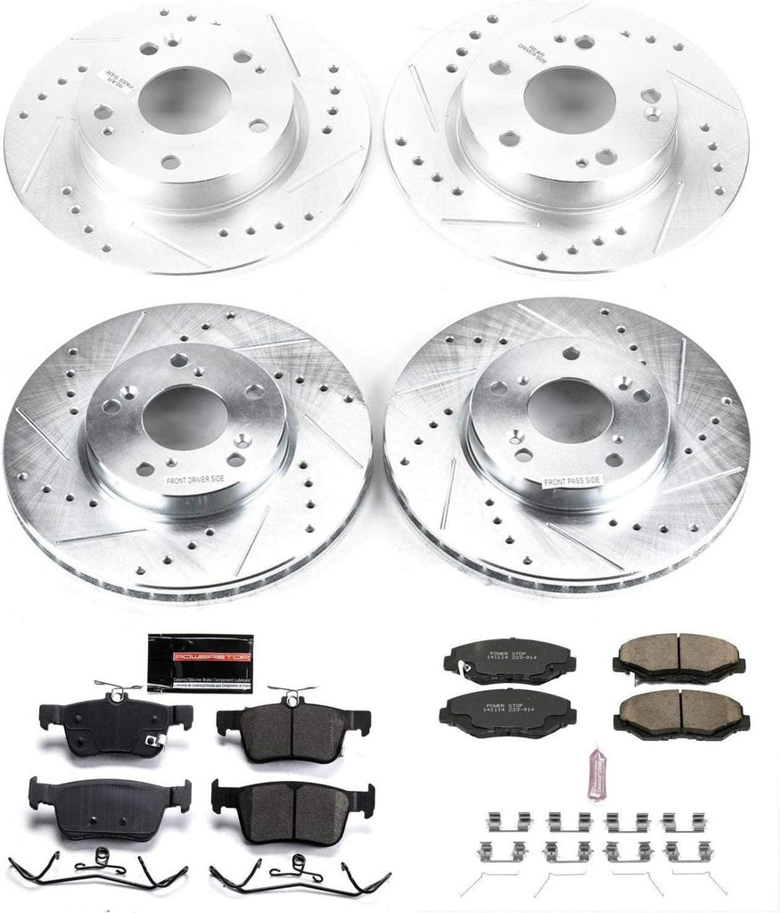 K7574 Front and Rear Z23 Carbon Fiber Brake Pads with Drilled & Slotted Brake Rotors Kit