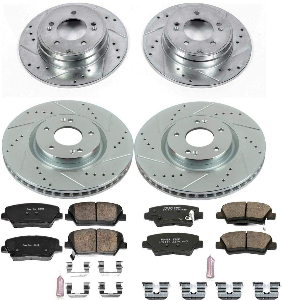 K6765 Front and Rear Z23 Carbon Fiber Brake Pads with Drilled & Slotted Brake Rotors Kit