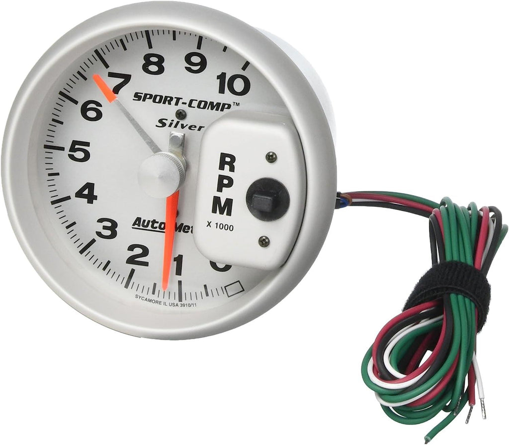 3910 Sport-Comp Silver Tachometer,5.000 In.