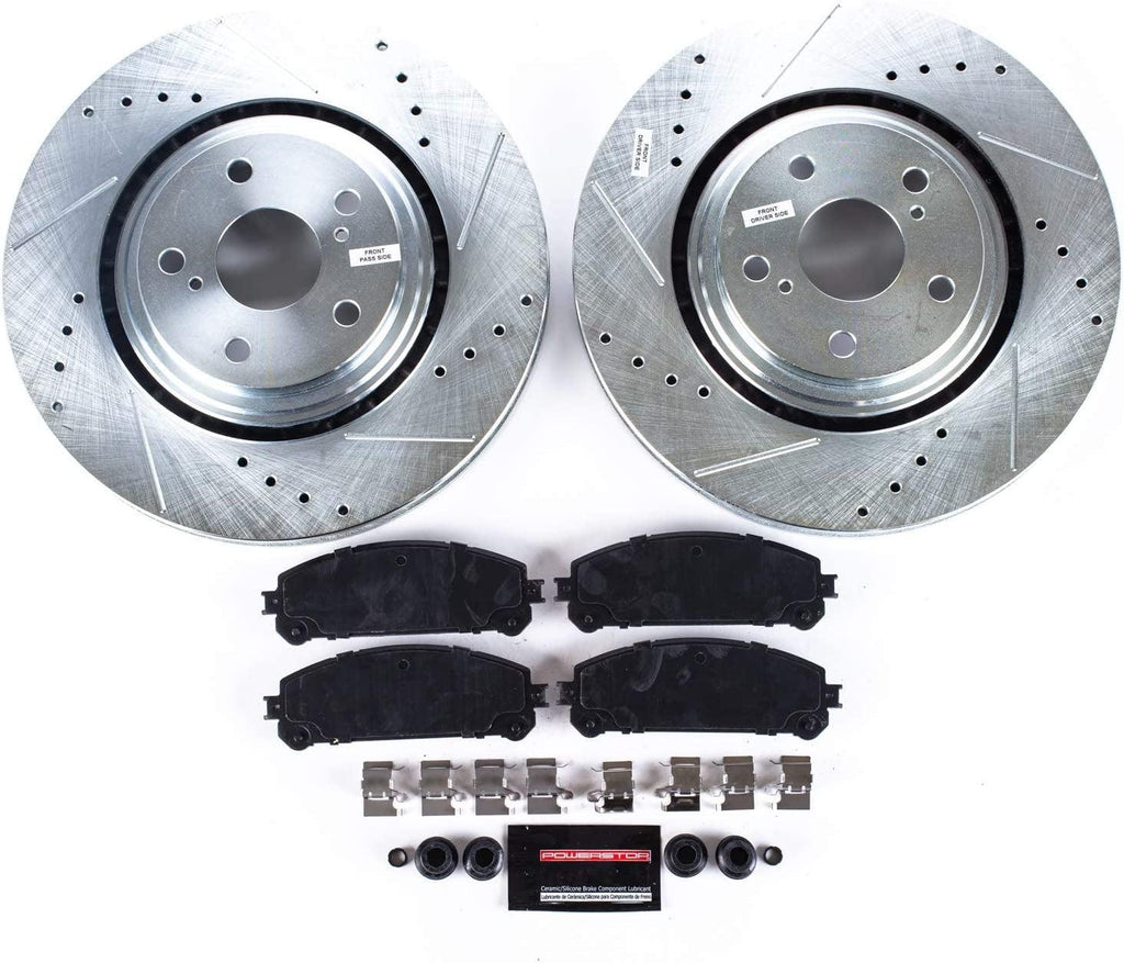 K4713 Front Z23 Carbon Fiber Brake Pads with Drilled & Slotted Brake Rotors Kit