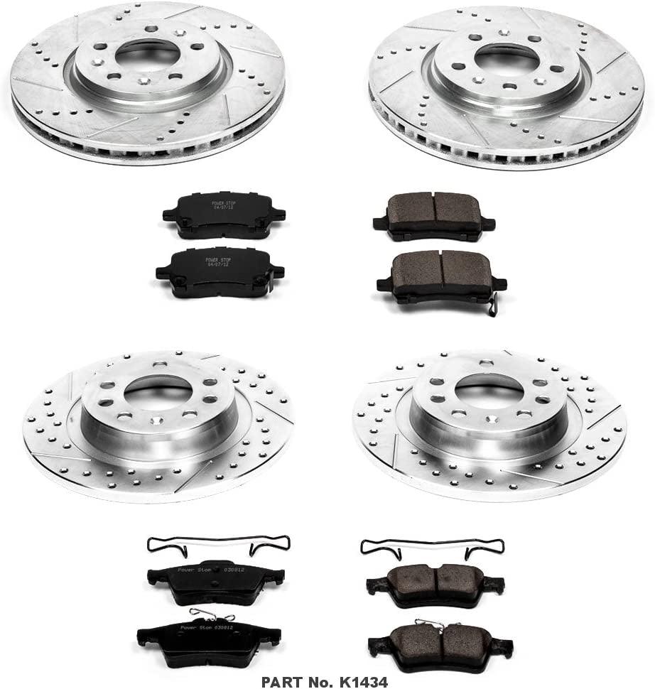 K1434 Front and Rear Z23 Carbon Fiber Brake Pads with Drilled & Slotted Brake Rotors Kit