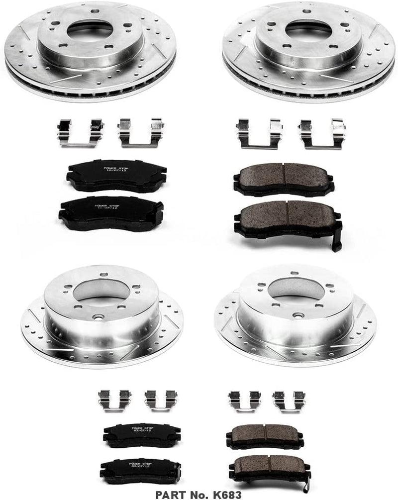 Power Stop K683 Front and Rear Z23 Carbon Fiber Brake Pads with Drilled & Slotted Brake Rotors Kit