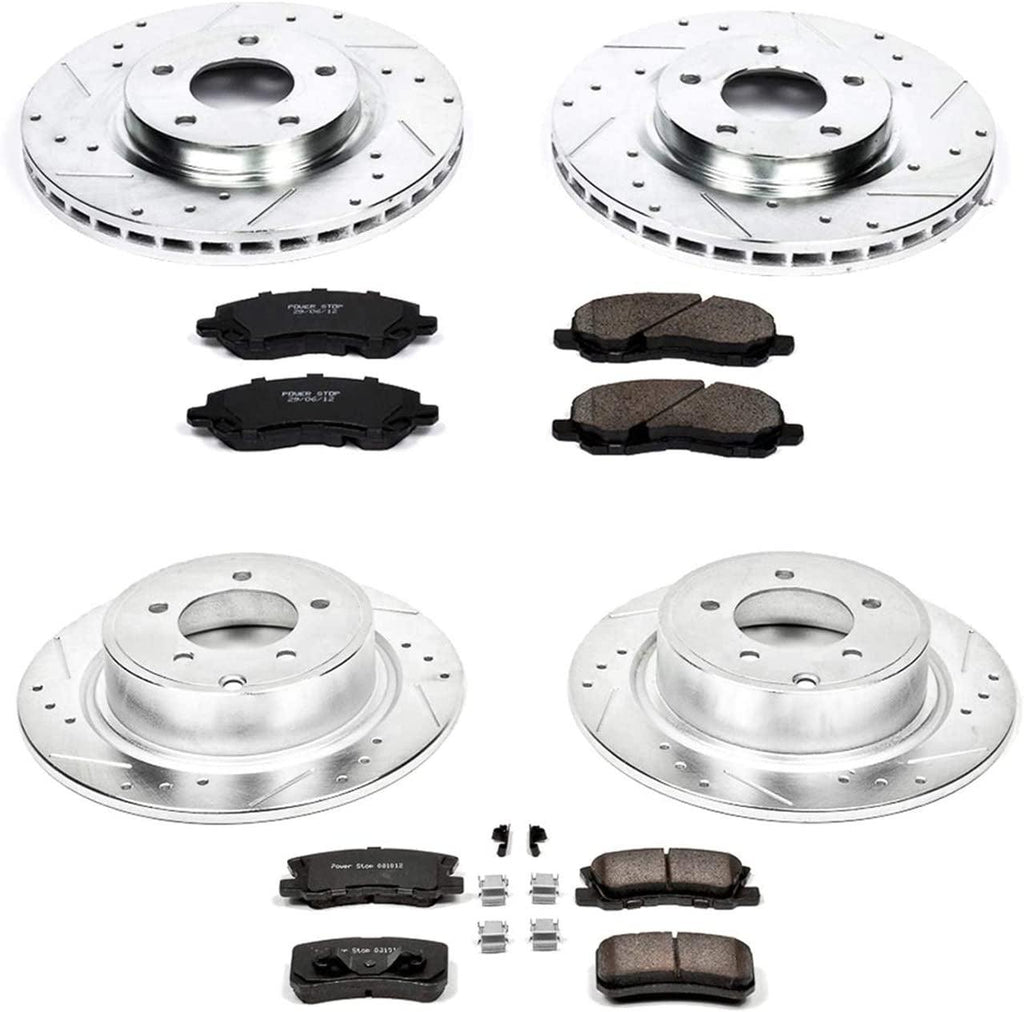 K2848 Front and Rear Z23 Carbon Fiber Brake Pads with Drilled & Slotted Brake Rotors Kit