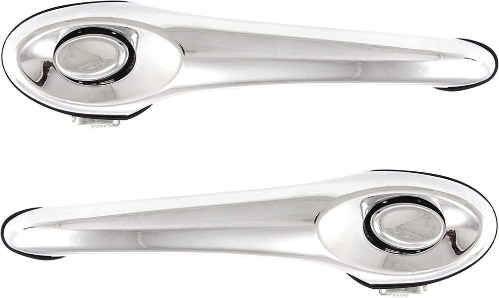 Front Exterior Door Handle Compatible with 2001-2010 Chrysler PT Cruiser All Chrome, Plastic, Set of 2, Driver and Passenger Side