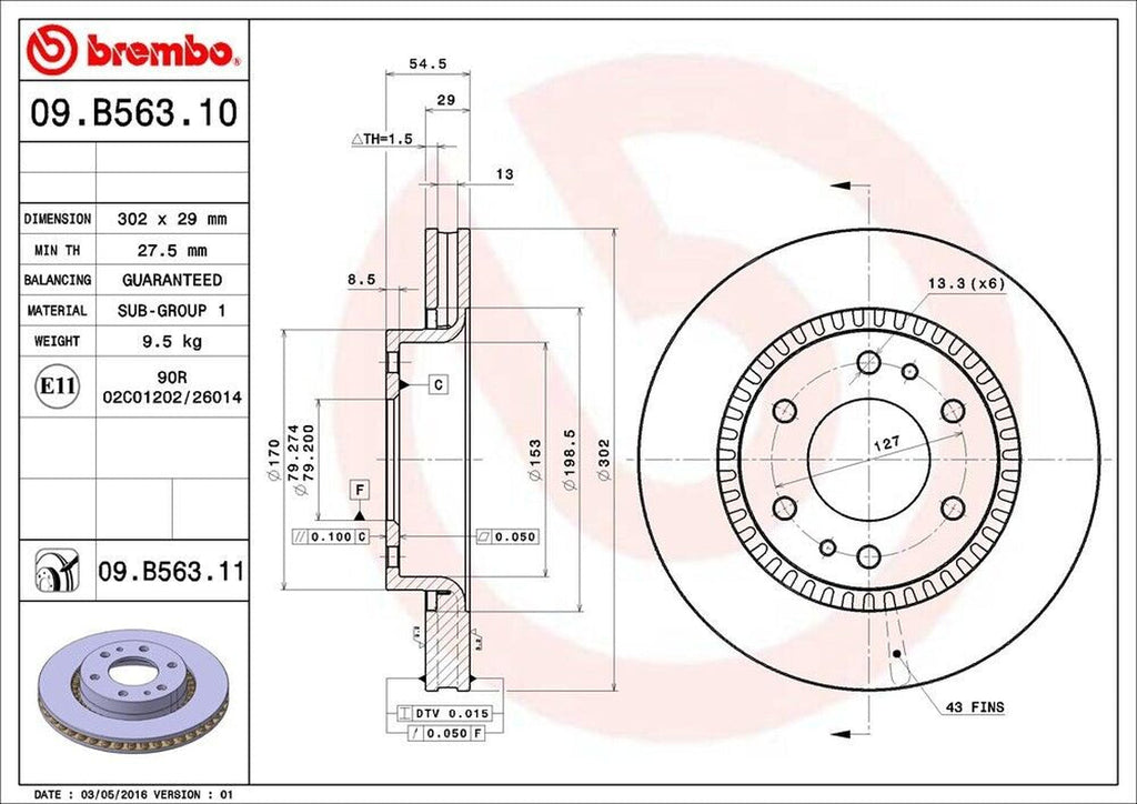 Brembo Front Disc Brake Rotor for Trailblazer, Envoy, Rainier (09.B563.11)