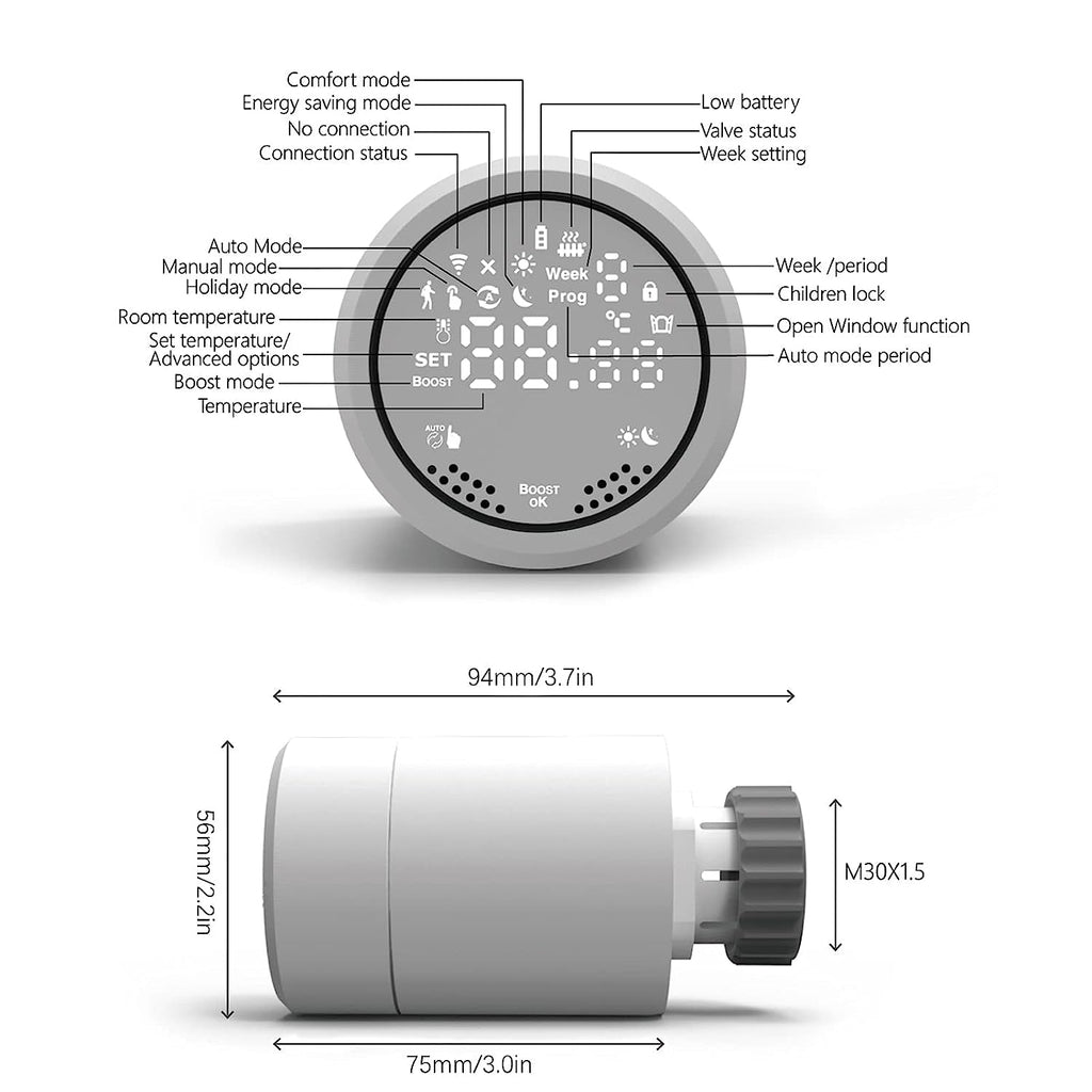 1Pcs Radiator Valve, Smart Radiator Valve Can Be Controlled by Mobile Phone App Temperature Adjustment (56X75Mm)