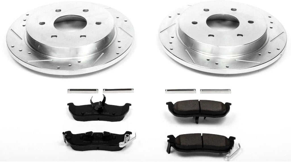 K2445 Rear Z23 Carbon Fiber Brake Pads with Drilled & Slotted Brake Rotors Kit