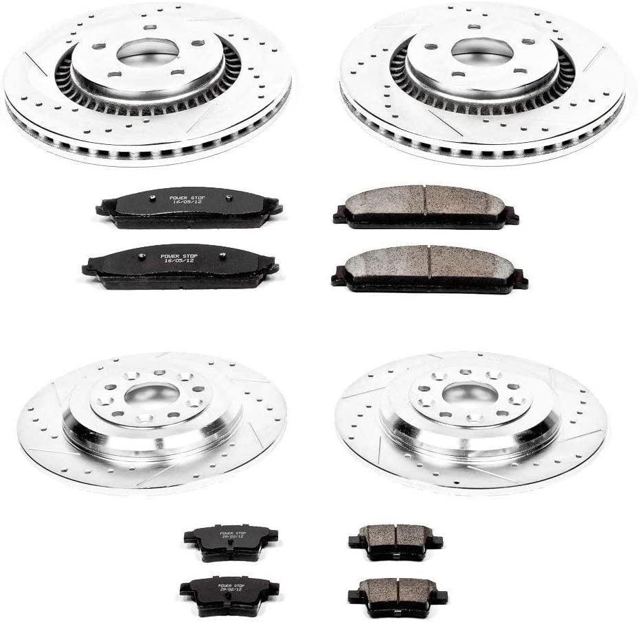 K4039 Front and Rear Z23 Carbon Fiber Brake Pads with Drilled & Slotted Brake Rotors Kit