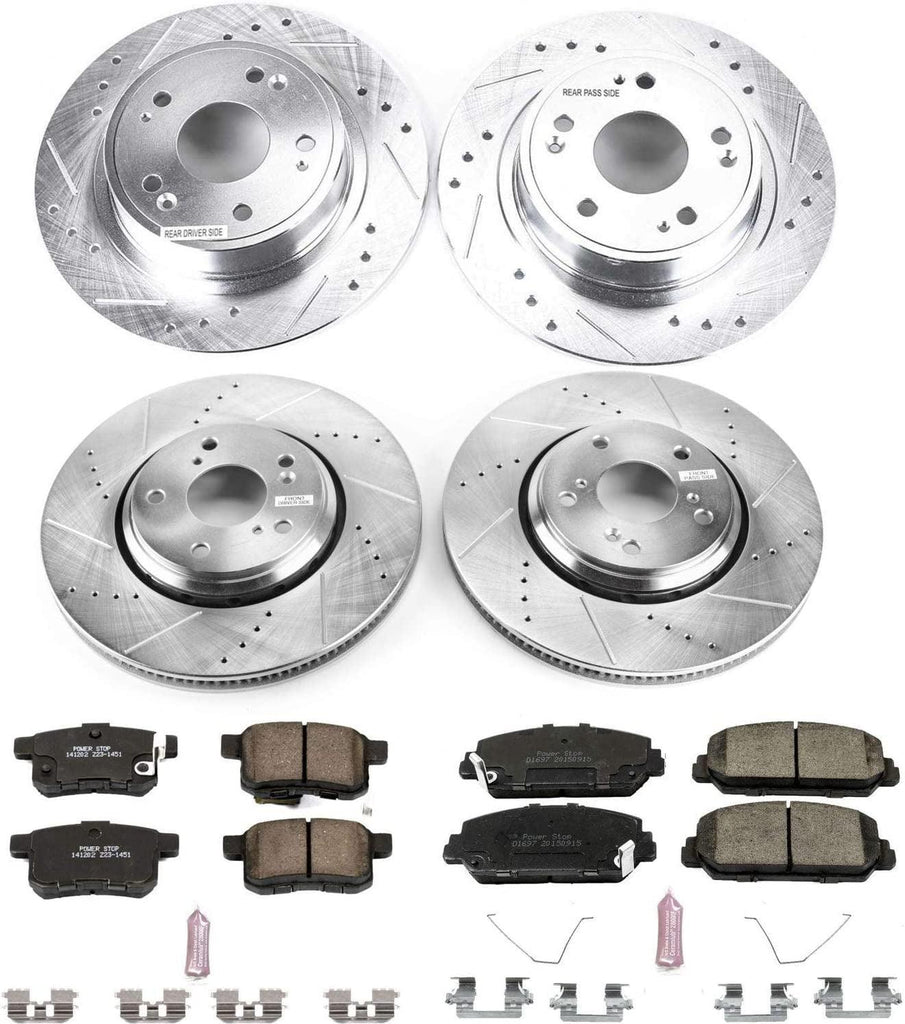 K7348 Front and Rear Z23 Carbon Fiber Brake Pads with Drilled & Slotted Brake Rotors Kit