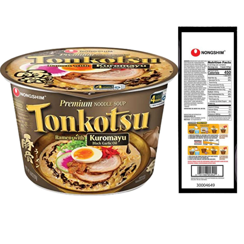 Nongshim Tonkotsu Ramen with Kuromayu Noodle Big Bowl, 3.56 Ounce Premium Noodle Soup Rich Pork Broth Japanese Style Instant Creamy Ramen & On the Go Snacks 6 Bowls Pack Set of 2 (12 Bowls Total)