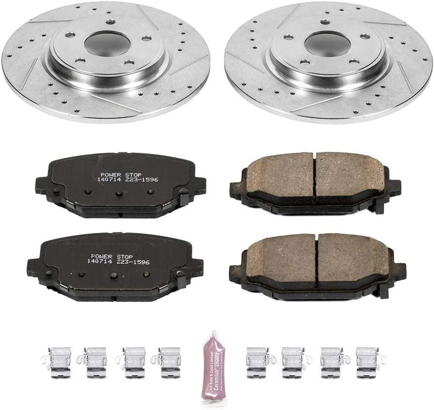 K5961 Rear Z23 Carbon Fiber Brake Pads with Drilled & Slotted Brake Rotors Kit