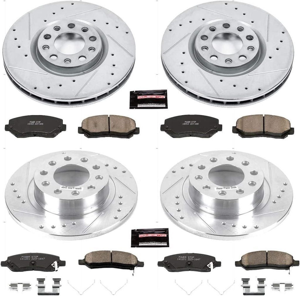 K6373 Front and Rear Z23 Carbon Fiber Brake Pads with Drilled & Slotted Brake Rotors Kit