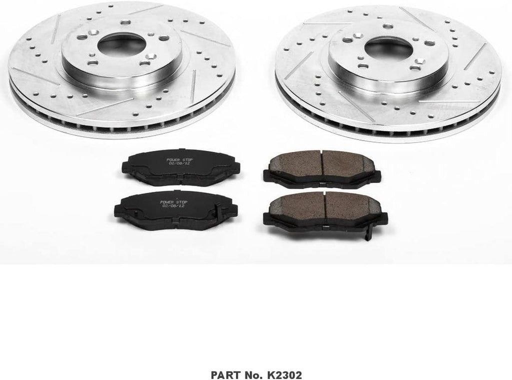 K2302 Front Z23 Carbon Fiber Brake Pads with Drilled & Slotted Brake Rotors Kit