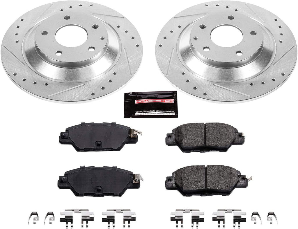 K7516 Rear Z23 Carbon Fiber Brake Pads with Drilled & Slotted Brake Rotors Kit