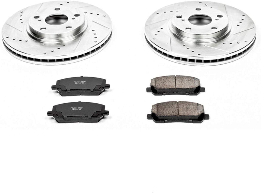 K1137 Front Z23 Carbon Fiber Brake Pads with Drilled & Slotted Brake Rotors Kit