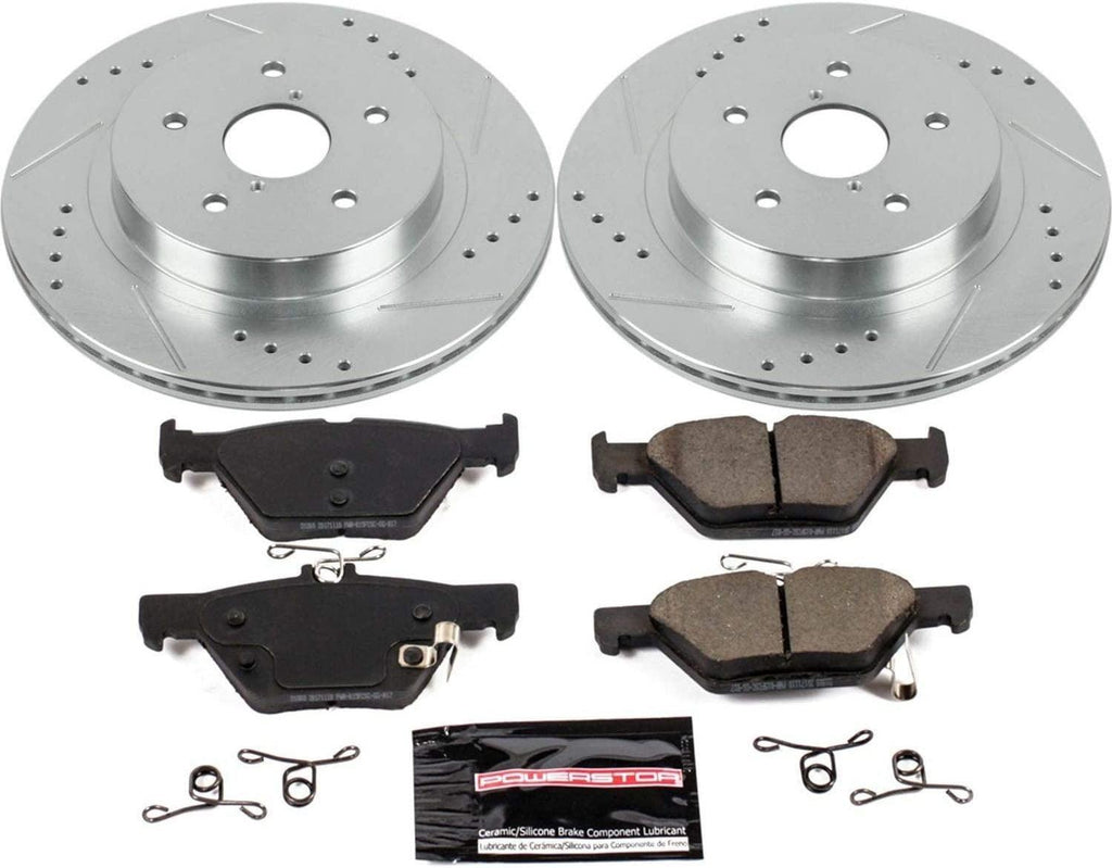 K7039 Rear Z23 Carbon Fiber Brake Pads with Drilled & Slotted Brake Rotors Kit