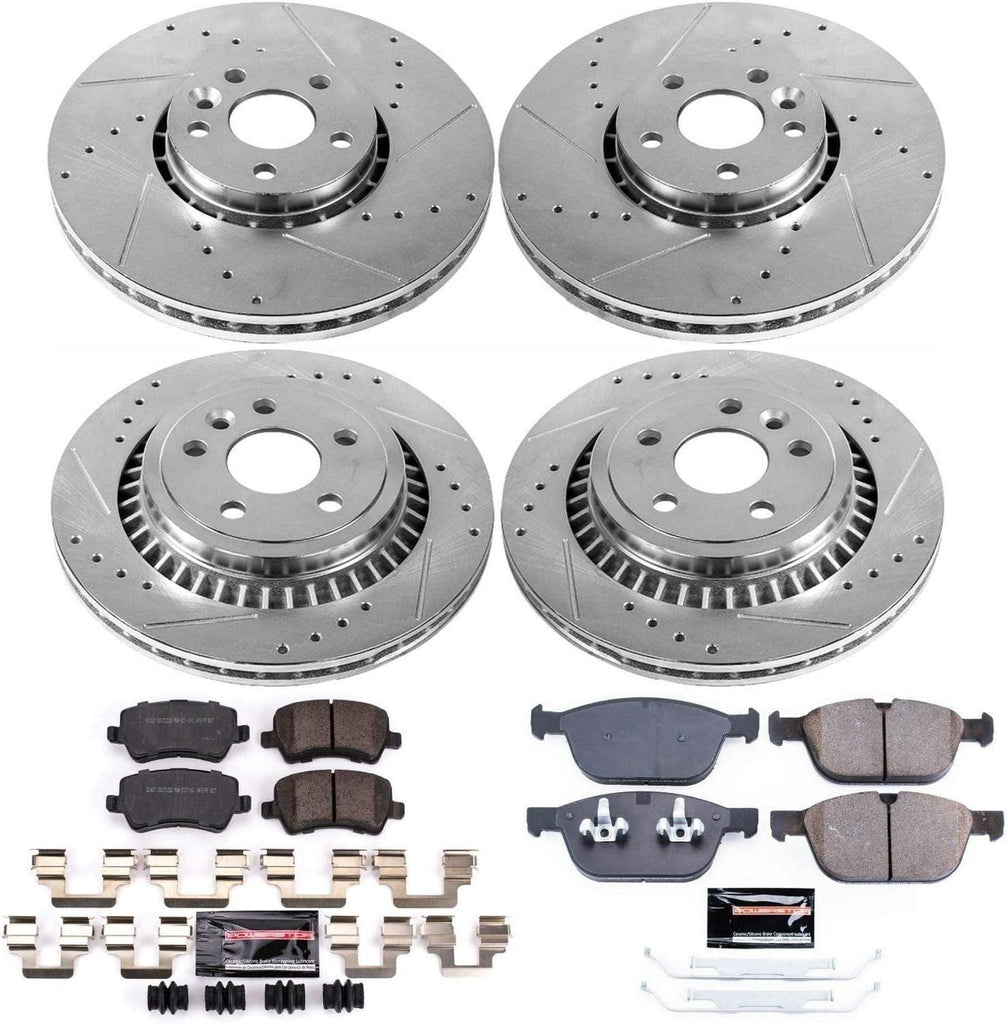 K5703 Front and Rear Z23 Carbon Fiber Brake Pads with Drilled & Slotted Brake Rotors Kit
