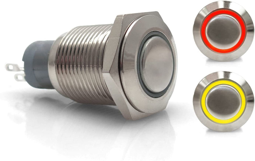 Keep It Clean  16Mm Momentary Billet Button with LED Red/Yellow Ring