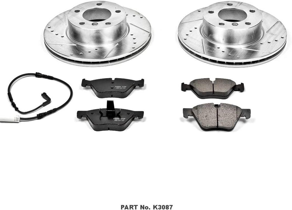K3087 Front Z23 Carbon Fiber Brake Pads with Drilled & Slotted Brake Rotors Kit