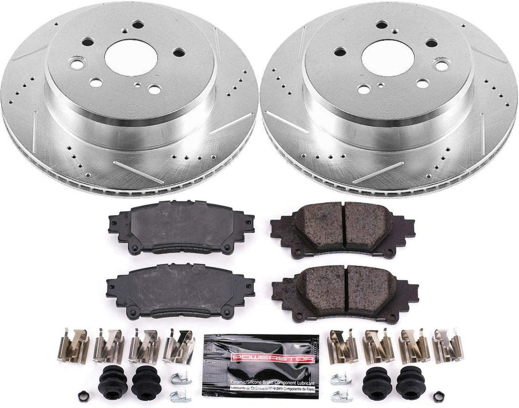 K6514 Rear Z23 Carbon Fiber Brake Pads with Drilled & Slotted Brake Rotors Kit