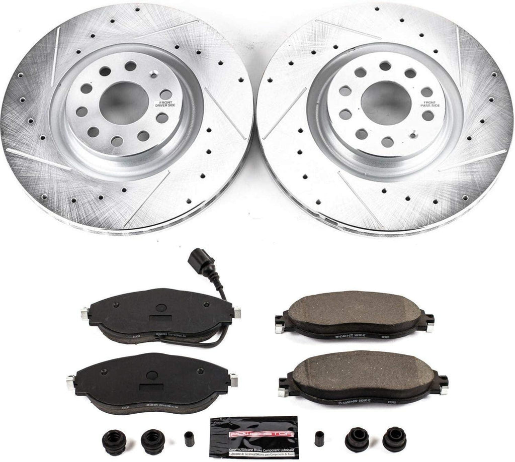 K7175 Front Z23 Carbon Fiber Brake Pads with Drilled & Slotted Brake Rotors Kit
