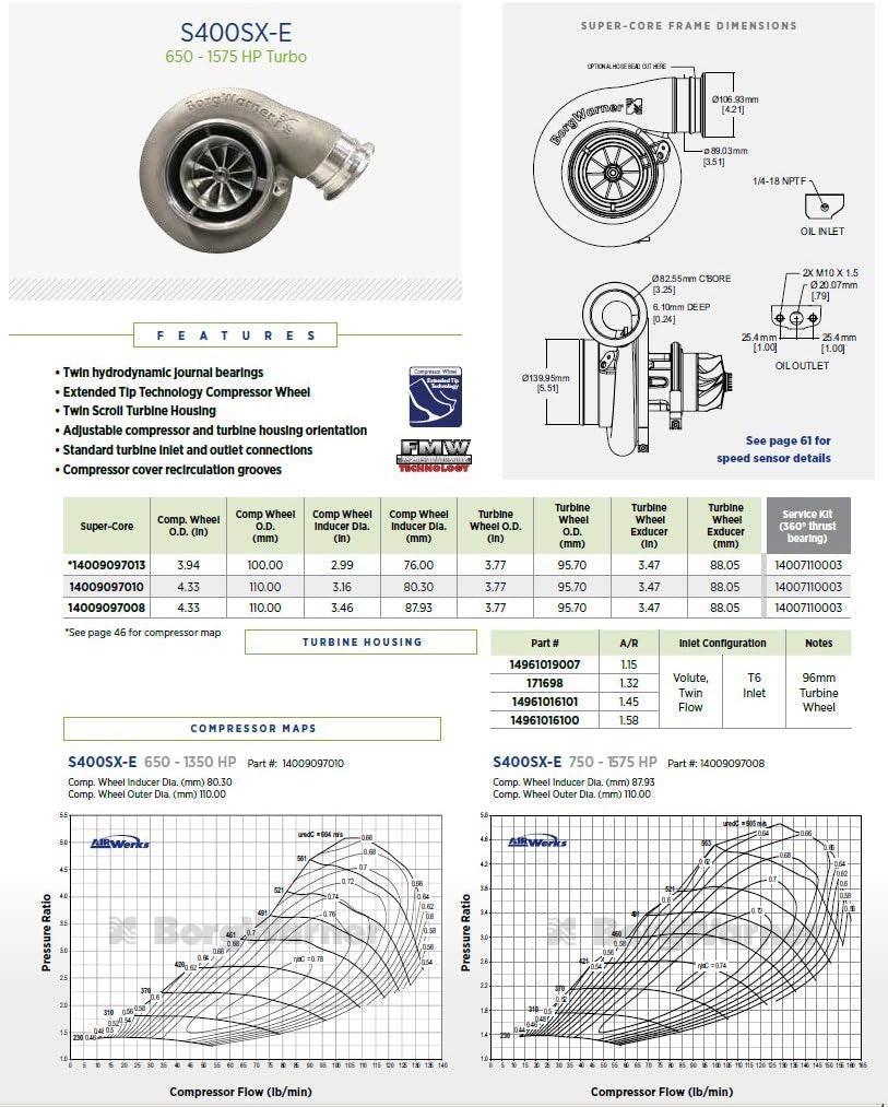 S400SX-E Turbo (88Mm, 110/96) W/ T6 Divided 1.15 A/R Turbine Housing