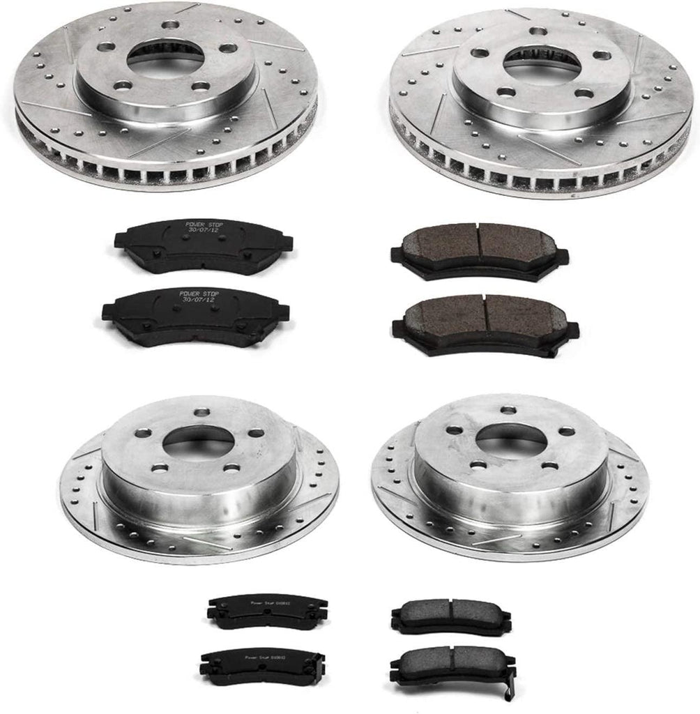 K2554 Front and Rear Z23 Carbon Fiber Brake Pads with Drilled & Slotted Brake Rotors Kit