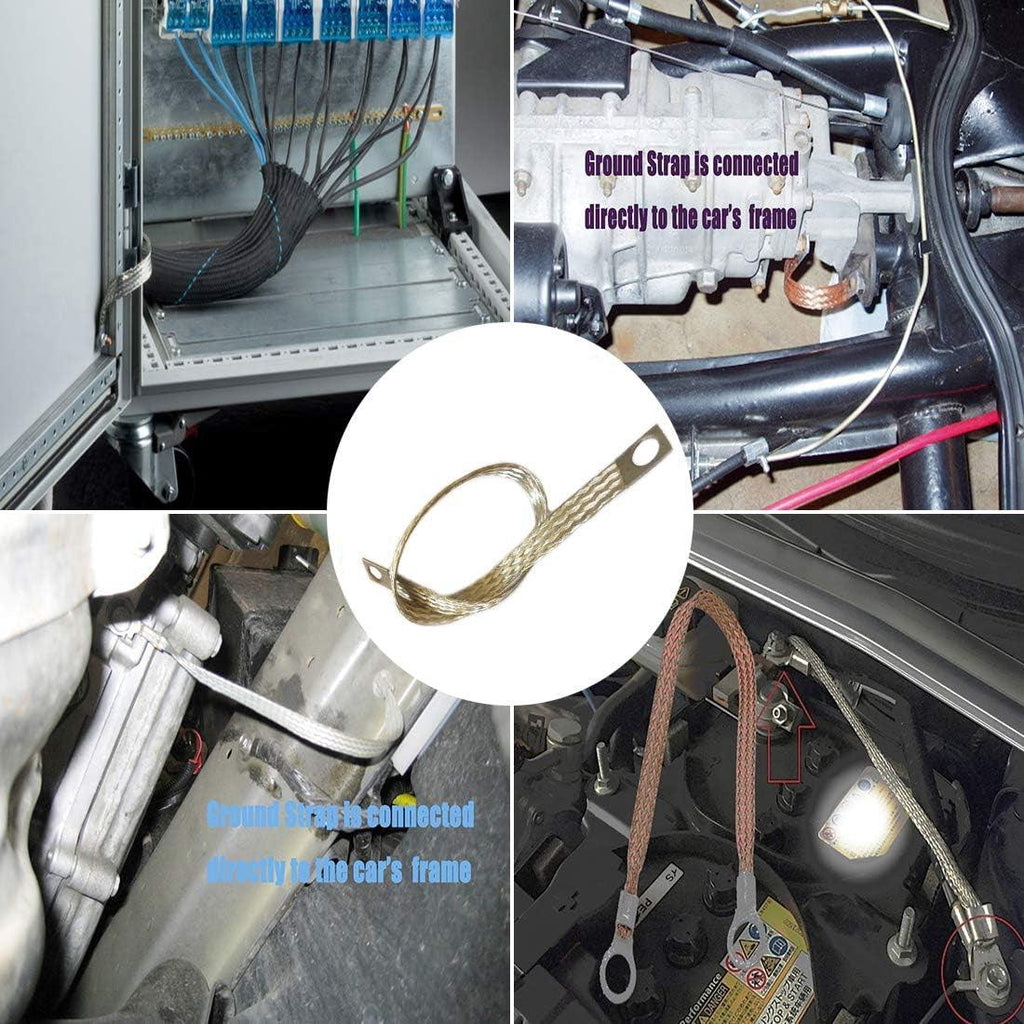 NANSH Automotive Engine Grounding Braided Flat Tinned Copper Straps 1/2" Width (12" Length 2PCS)