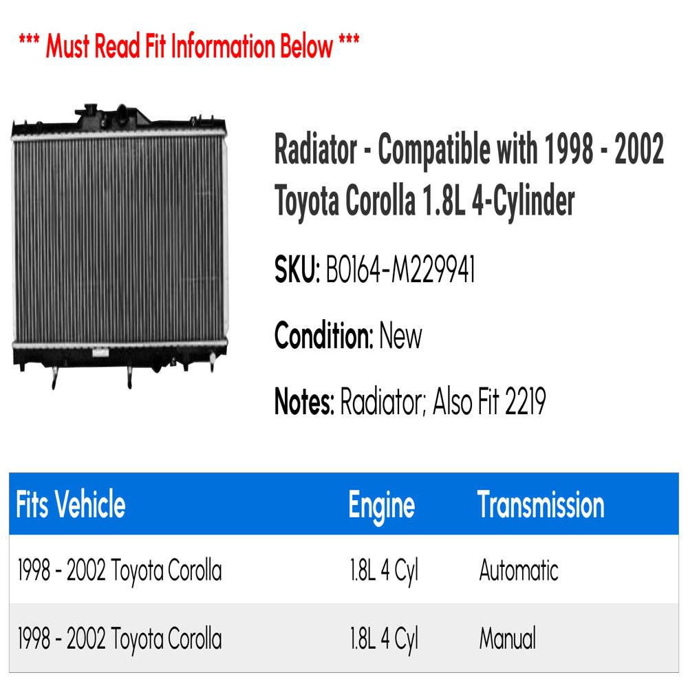Radiator - Compatible with 1998 - 2002 Toyota Corolla 1.8L 4-Cylinder 1999 2000 2001