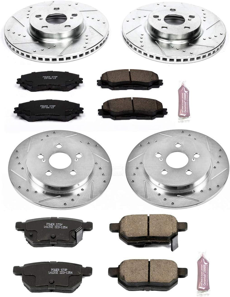 K4140 Front and Rear Z23 Carbon Fiber Brake Pads with Drilled & Slotted Brake Rotors Kit
