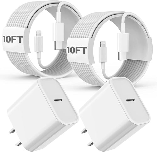 ���Apple Mfi Certified���10Ft Iphone Charger,Long 10Feet Fast Apple Charger USB C to Lightning Cable Cord 2Pack Type C Wall Charger Box Block Plug for Iphone 14/14 Pro Max/14 Plus/13/13 Mini/12/11/X/Xr/Se