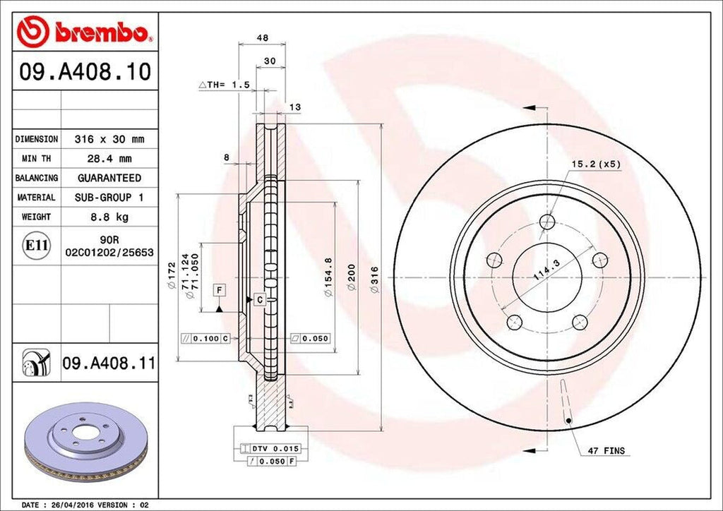 Brembo Front Disc Brake Rotor for 05-12 Ford Mustang (09.A408.11)