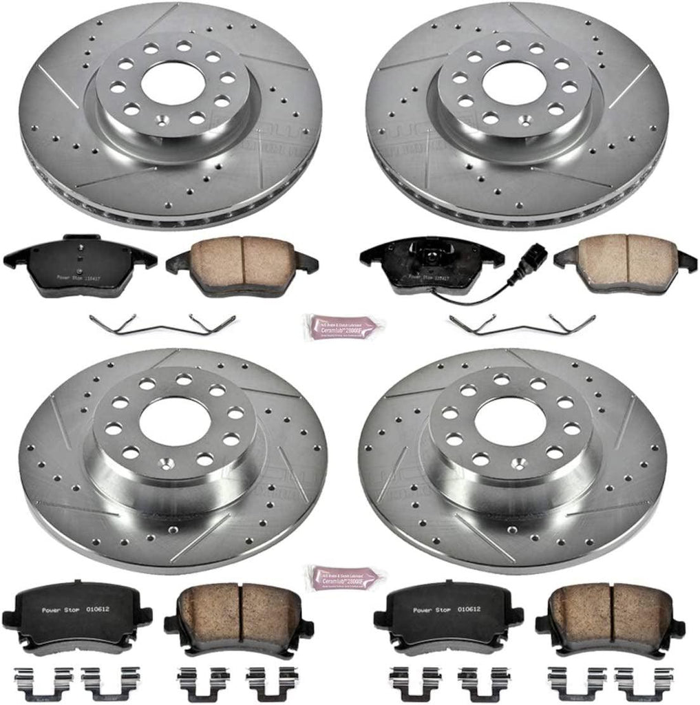 K2260 Front and Rear Z23 Carbon Fiber Brake Pads with Drilled & Slotted Brake Rotors Kit