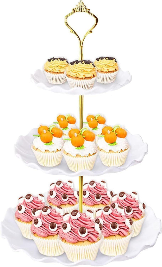 3 Tier Cupcake Stand Holder,  Plastic Cup Cake Stand Towel with Tiered Serving Tray for Cupcakes, Donuts, Fruits and More, White