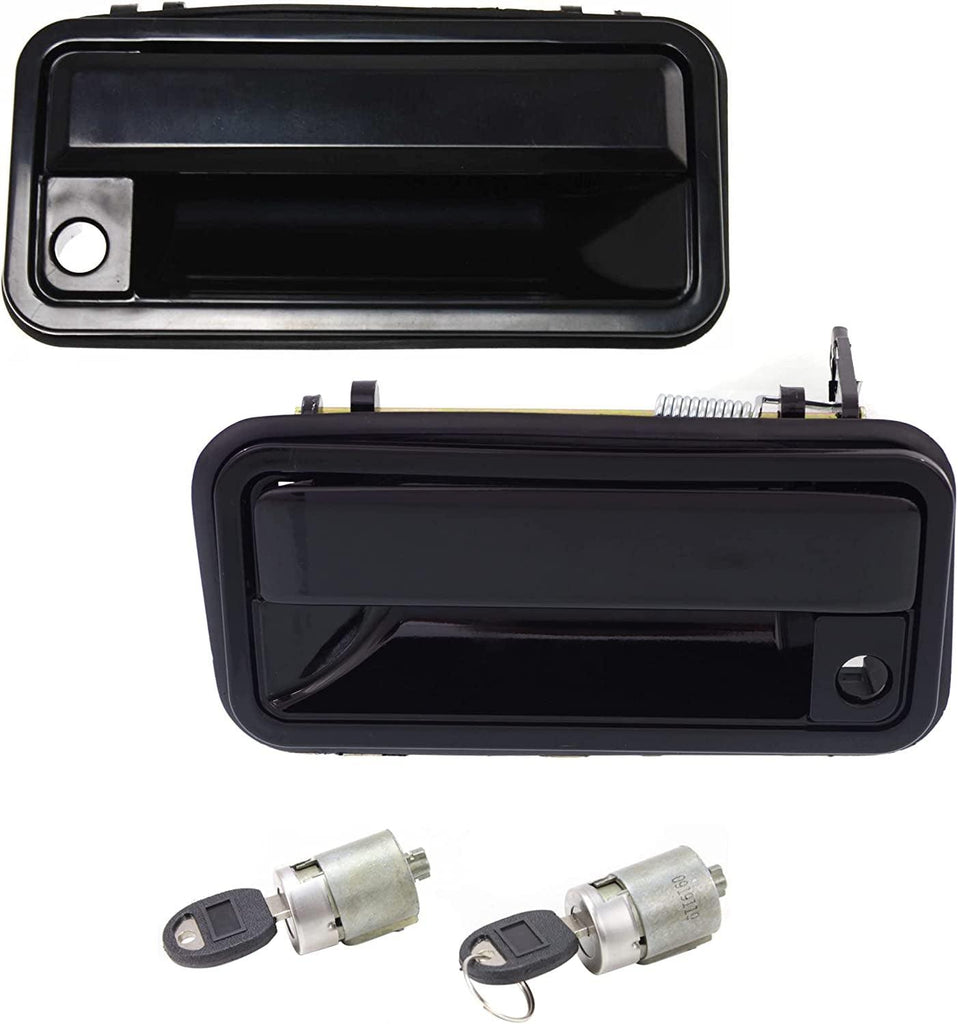 Exterior Door Handle Set of 3 Compatible with 1988-1994 Chevrolet C1500, Fits 1992-1994 GMC Yukon, Fits 1988-1994 Chevrolet K1500 & 1988-1994 Chevrolet C2500 Front, Smooth Black