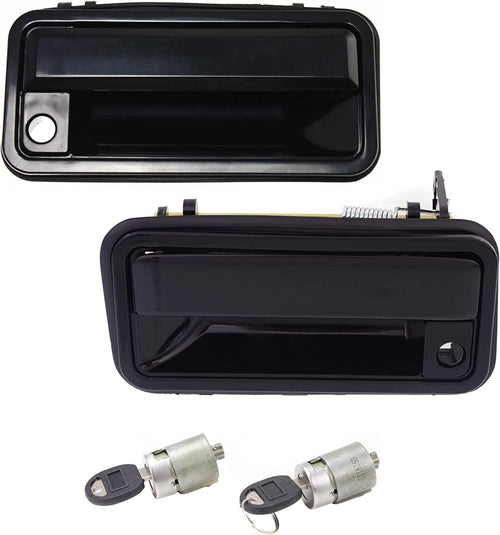Exterior Door Handle Set of 3 Compatible with 1988-1994 Chevrolet C1500, Fits 1992-1994 GMC Yukon, Fits 1988-1994 Chevrolet K1500 & 1988-1994 Chevrolet C2500 Front, Smooth Black